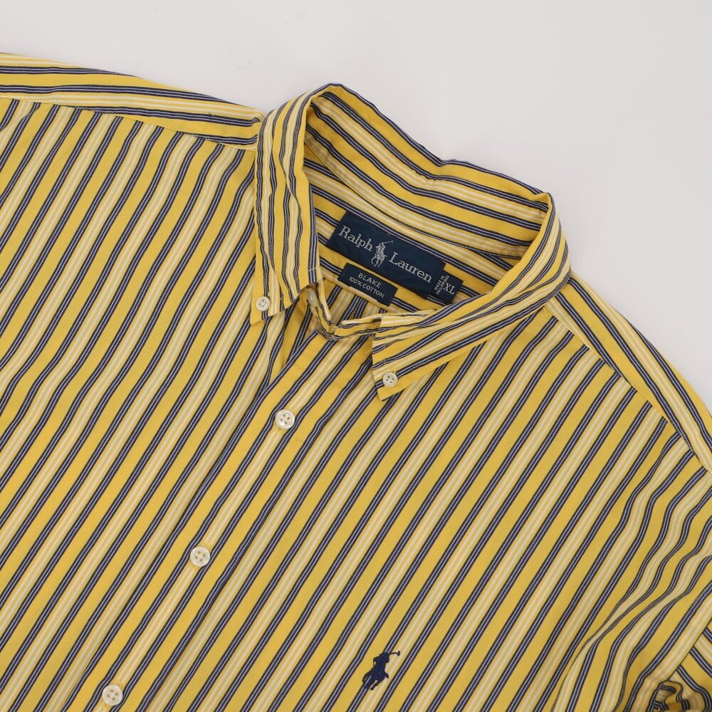 RALPH LAUREN Men's Blake Yellow Navy Stripe Long Sleeve Shirt Size XL